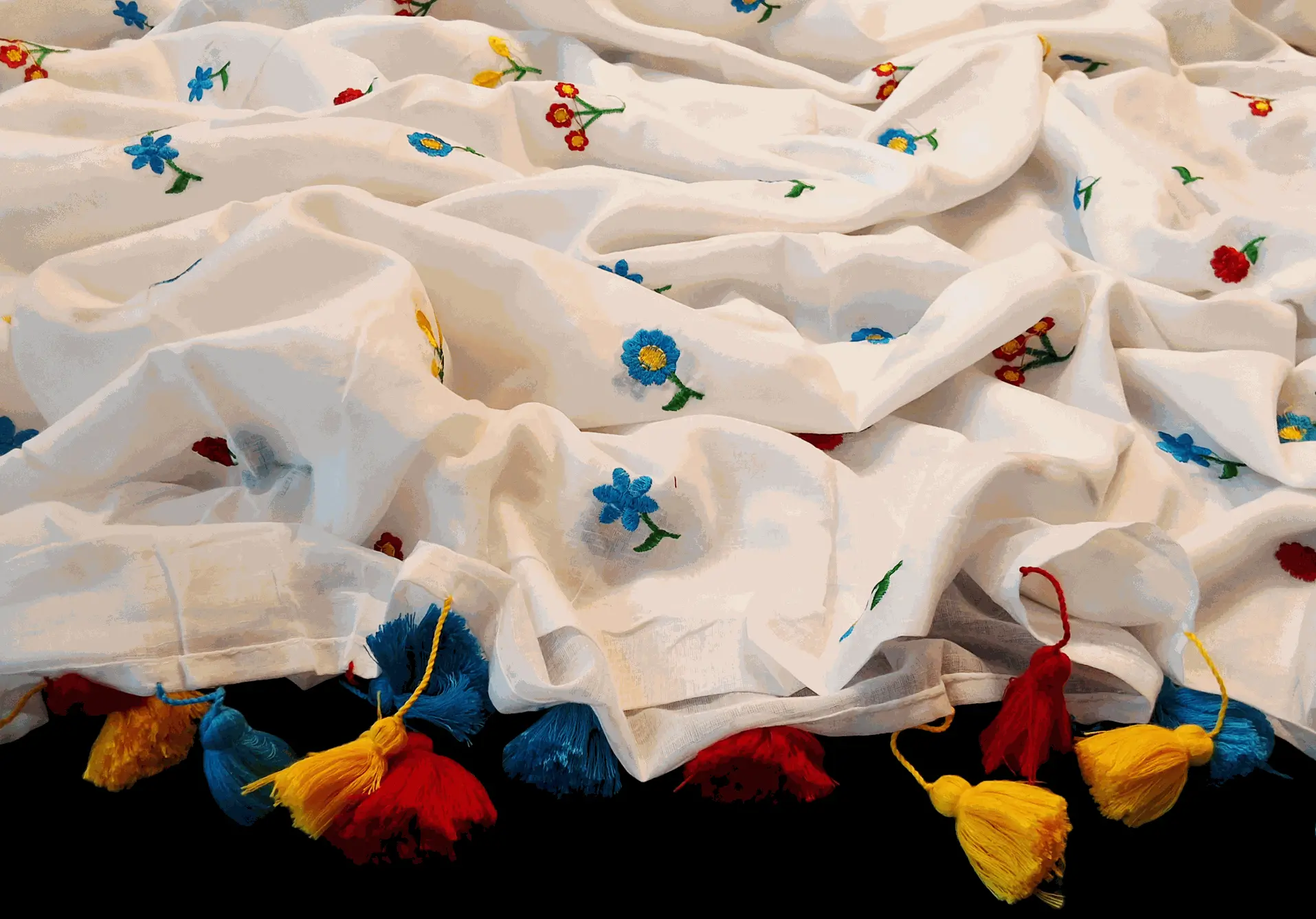 Mull cotton white saree with flower embroidery