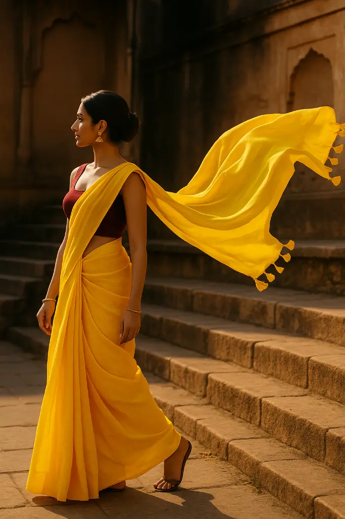 Linen-yellow saree-model-5.webp