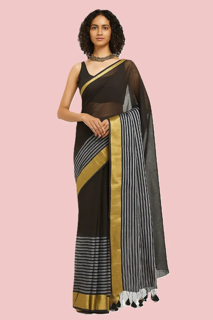 Mulcotton-black-golden-border-saree (1).webp